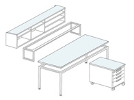 Labor-Grundtisch mit Tischaufbau und Rollcontainer