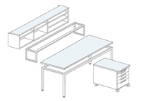 Labor-Grundtisch mit Tischaufbau und Rollcontainer